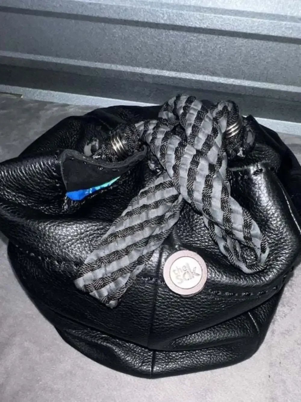 The Sak Black Leather Slouchy Bucket Hobo Shoulder Bag with Braided Strap